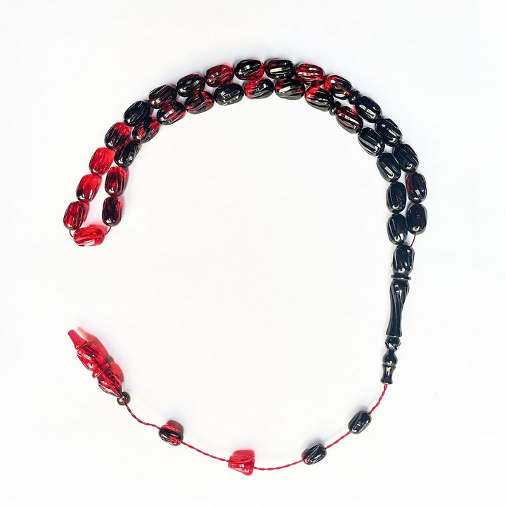 Pressed Amber Prayer Beads with Faceted, Pencil-Carved Design – WATD242