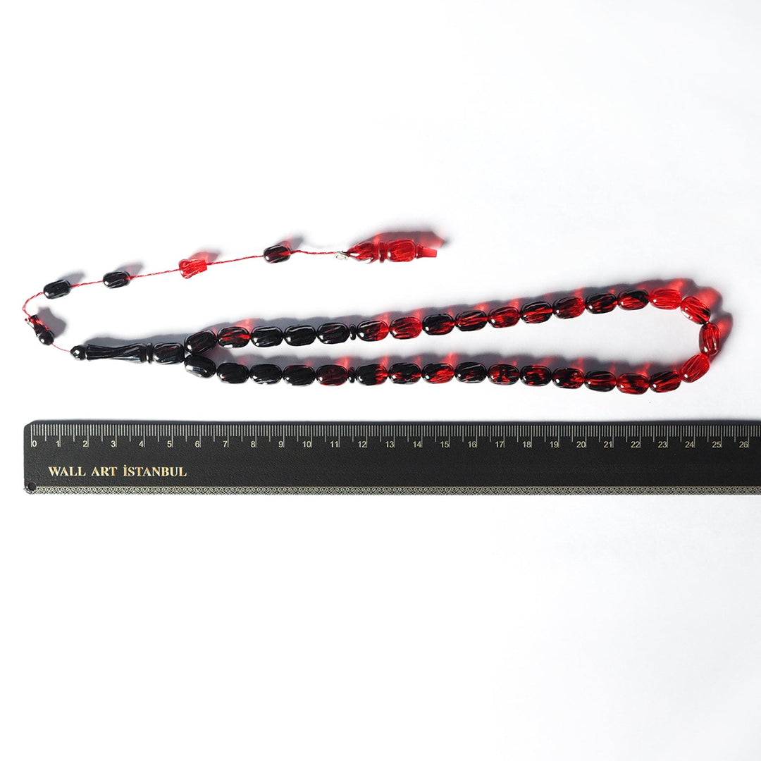 Pressed Amber Prayer Beads with Faceted, Pencil-Carved Design – WATD242