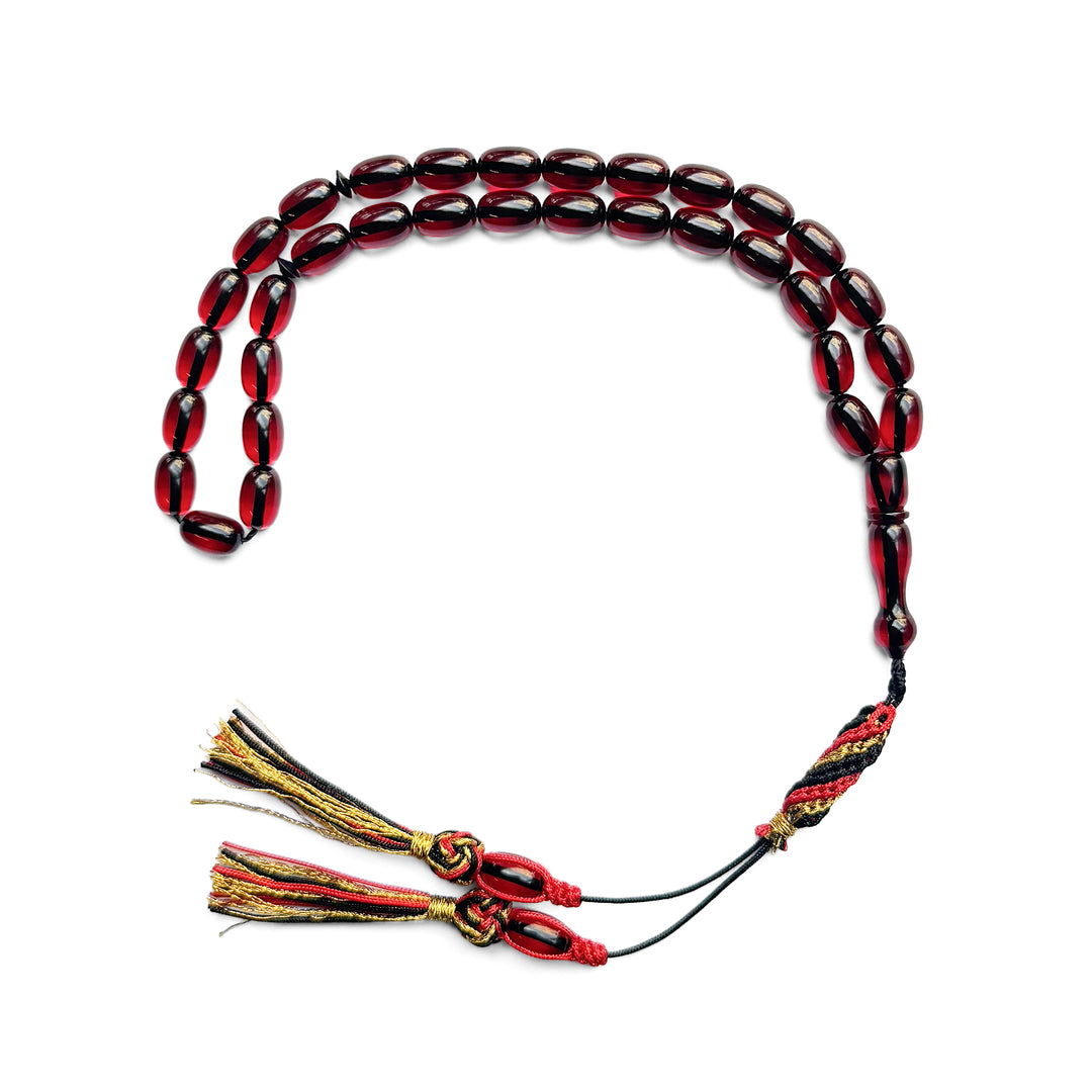 Fire Amber Egg Cut Tasbeeh with Handwoven Macramé Tassel – WATD277