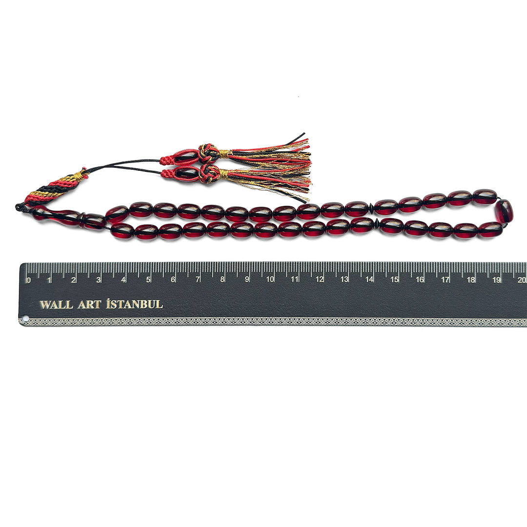 Fire Amber Egg Cut Tasbeeh with Handwoven Macramé Tassel – WATD277
