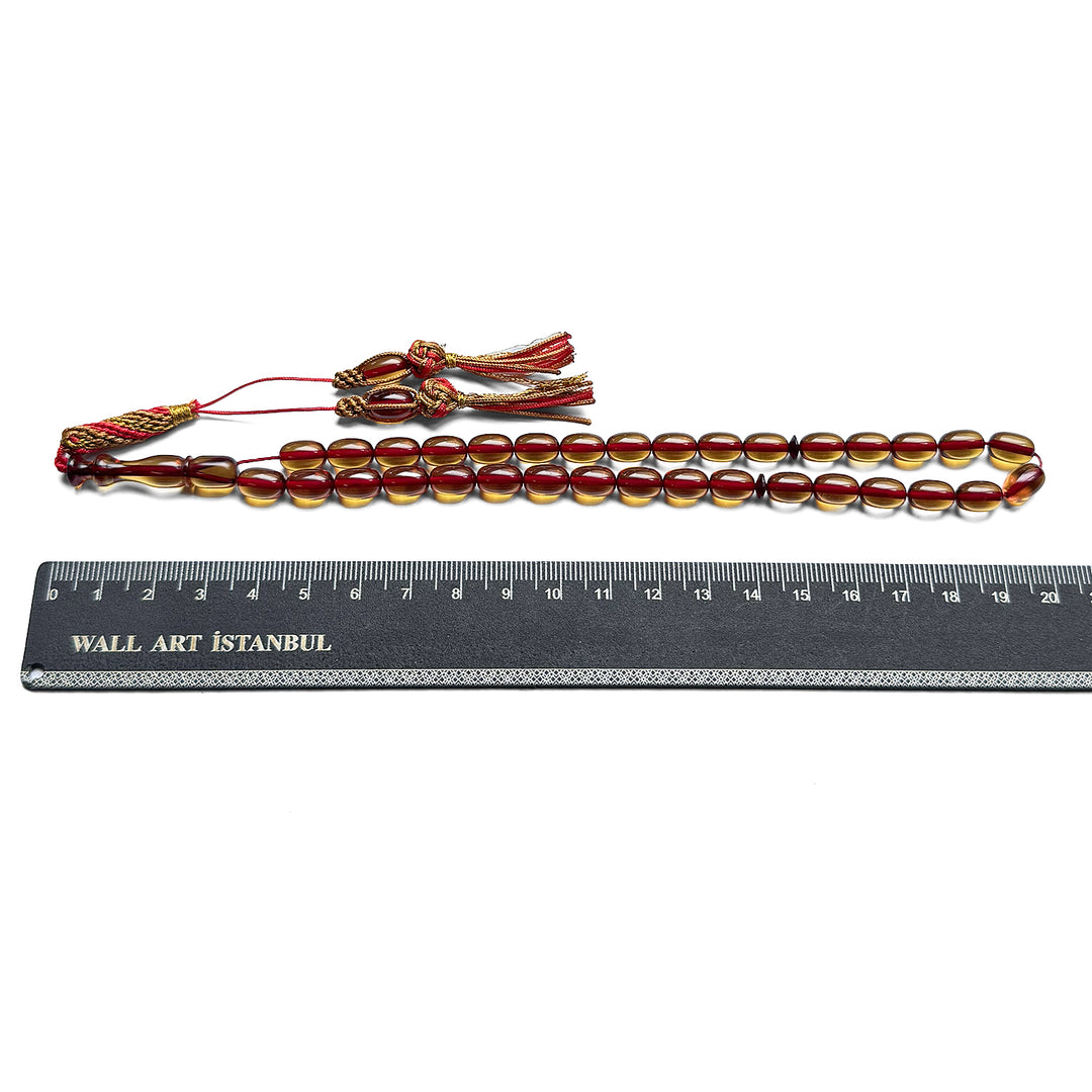 Fire Amber Egg Cut Tasbeeh with Handwoven Macramé Tassel – WATD278