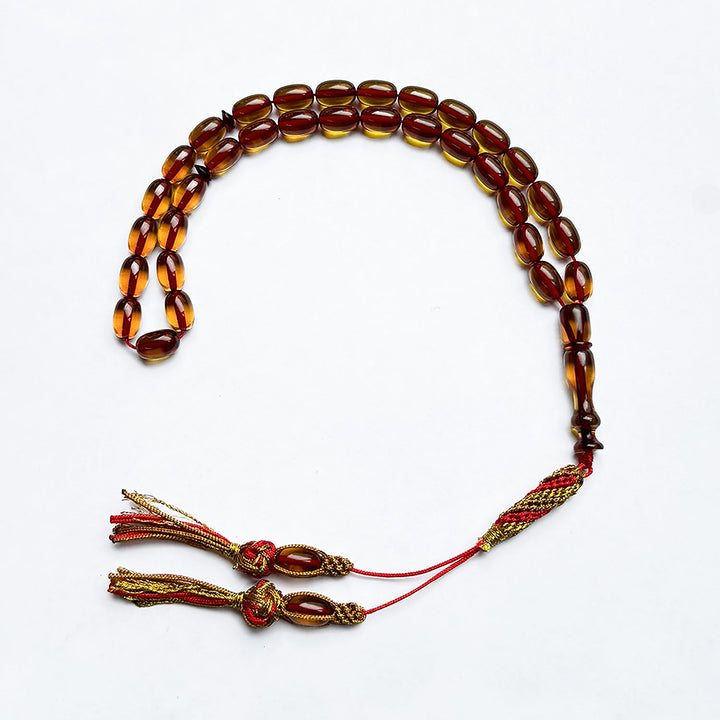 Fire Amber Egg Cut Tasbeeh with Handwoven Macramé Tassel – WATD279