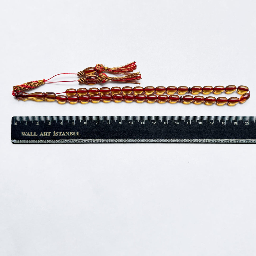 Fire Amber Egg Cut Tasbeeh with Handwoven Macramé Tassel – WATD279