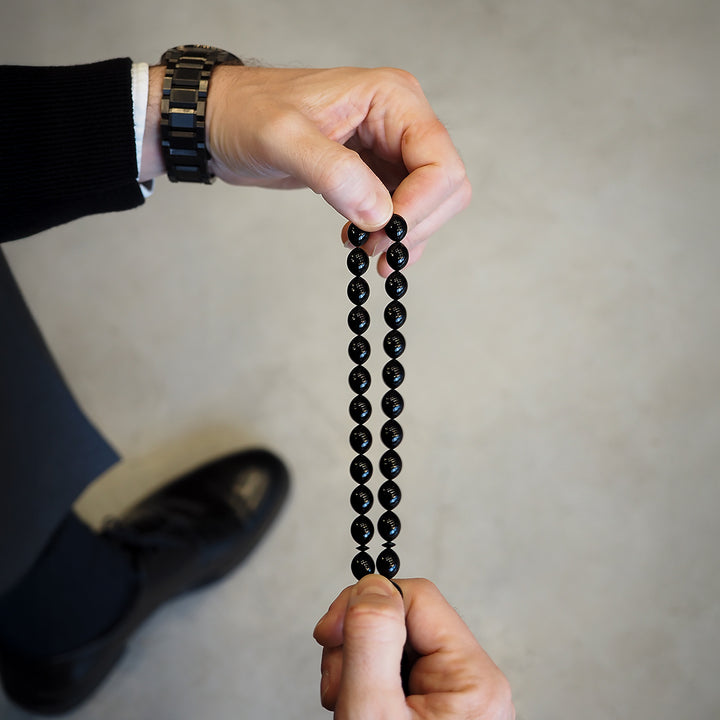 Original Erzurum Oltu Stone Jawshan Prayer Inscribed Mastercrafted Hand-Engraved Silver Imame Bead Tasbeeh – WATD323