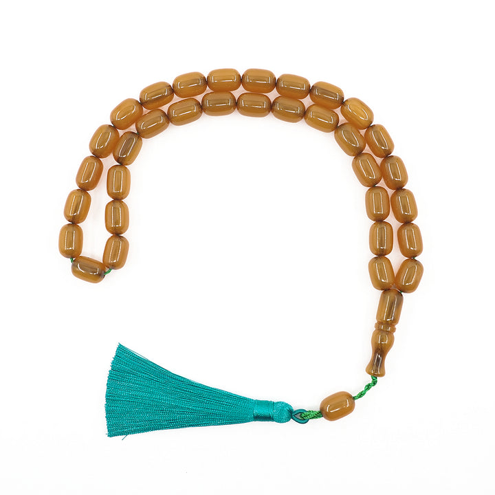 Capsule Cut Pressed Amber Tasbeeh with Turquoise Tassel – WATD347