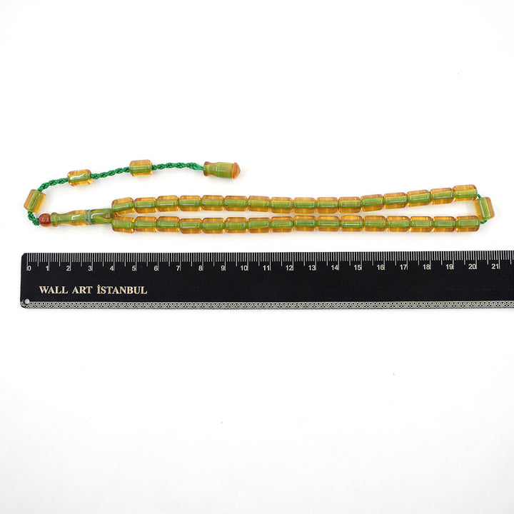 Capsule Cut Pressed Amber Tasbeeh with Green Cord – WATD364