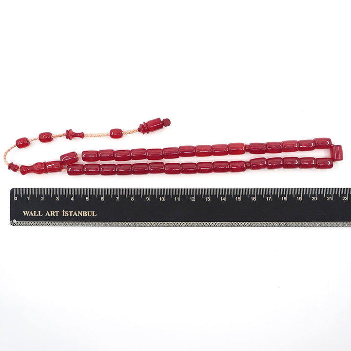 Cherry Color Pressed Amber Tasbeeh with Capsule Cut Beads – WATD369