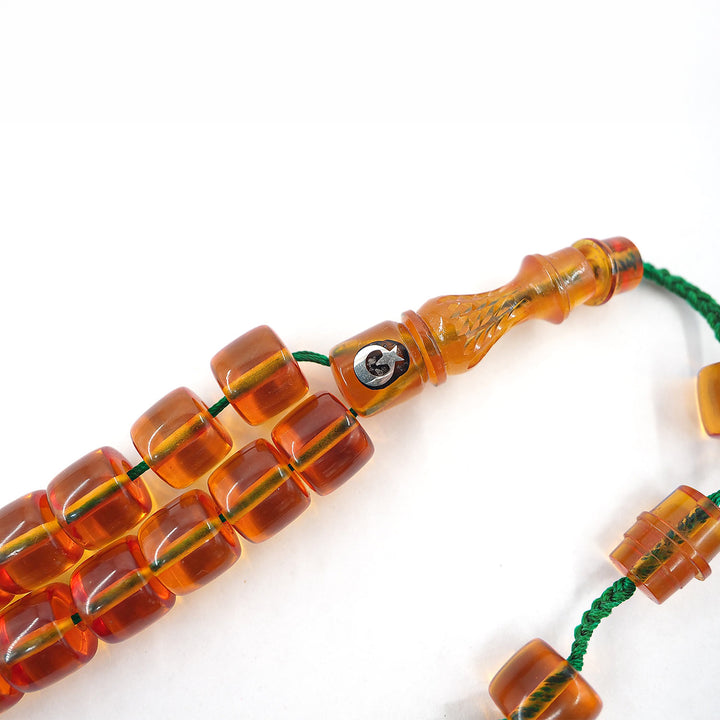 Master Signed Fire Amber Tasbeeh Featuring Engraved Imam Bead &amp; Countersunk Drill – WATD374