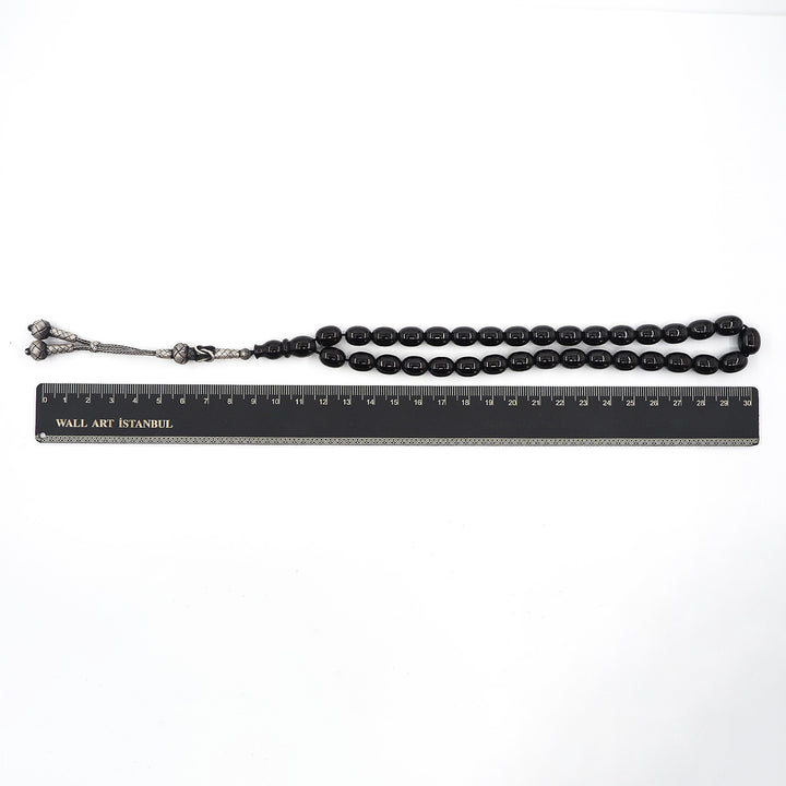Premium Plain Oltu Stone Tasbeeh Featuring an Antique-Style Silver Kazaz Tassel – WATD401