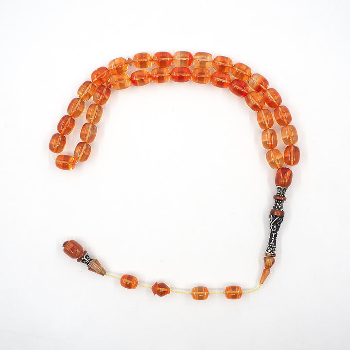 Handcrafted Fire Amber Tasbeeh (New Material) with Silver Engraved Nakkash Imam Bead – WATD403