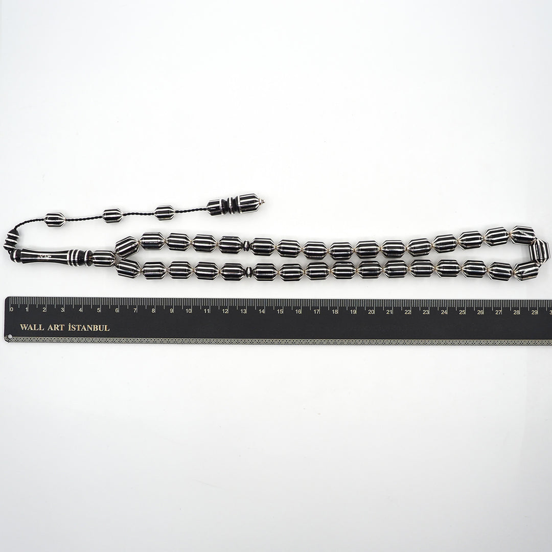 Premium Capsule Cut Tasbeeh with 12 Split Silver Inlays – WATD405