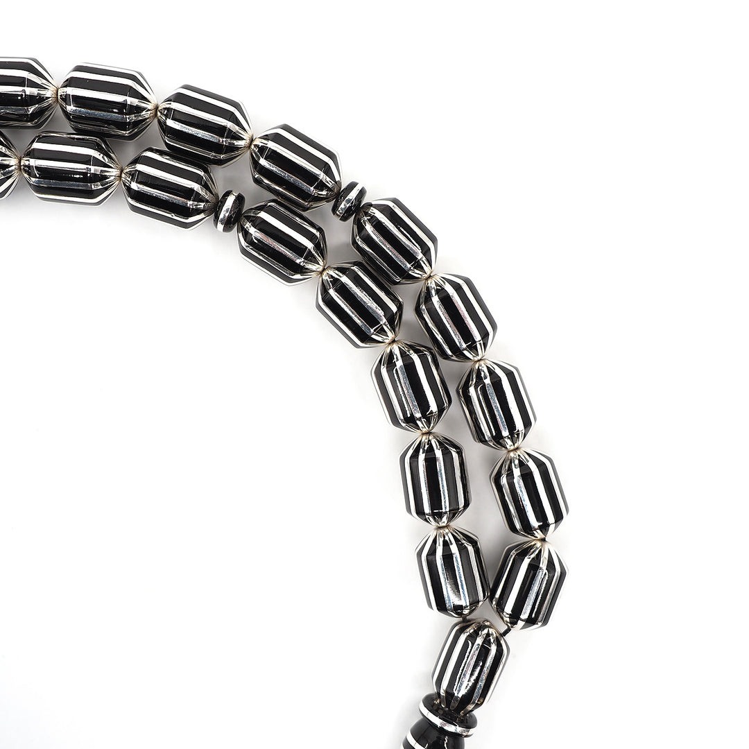 Premium Capsule Cut Tasbeeh with 12 Split Silver Inlays – WATD405