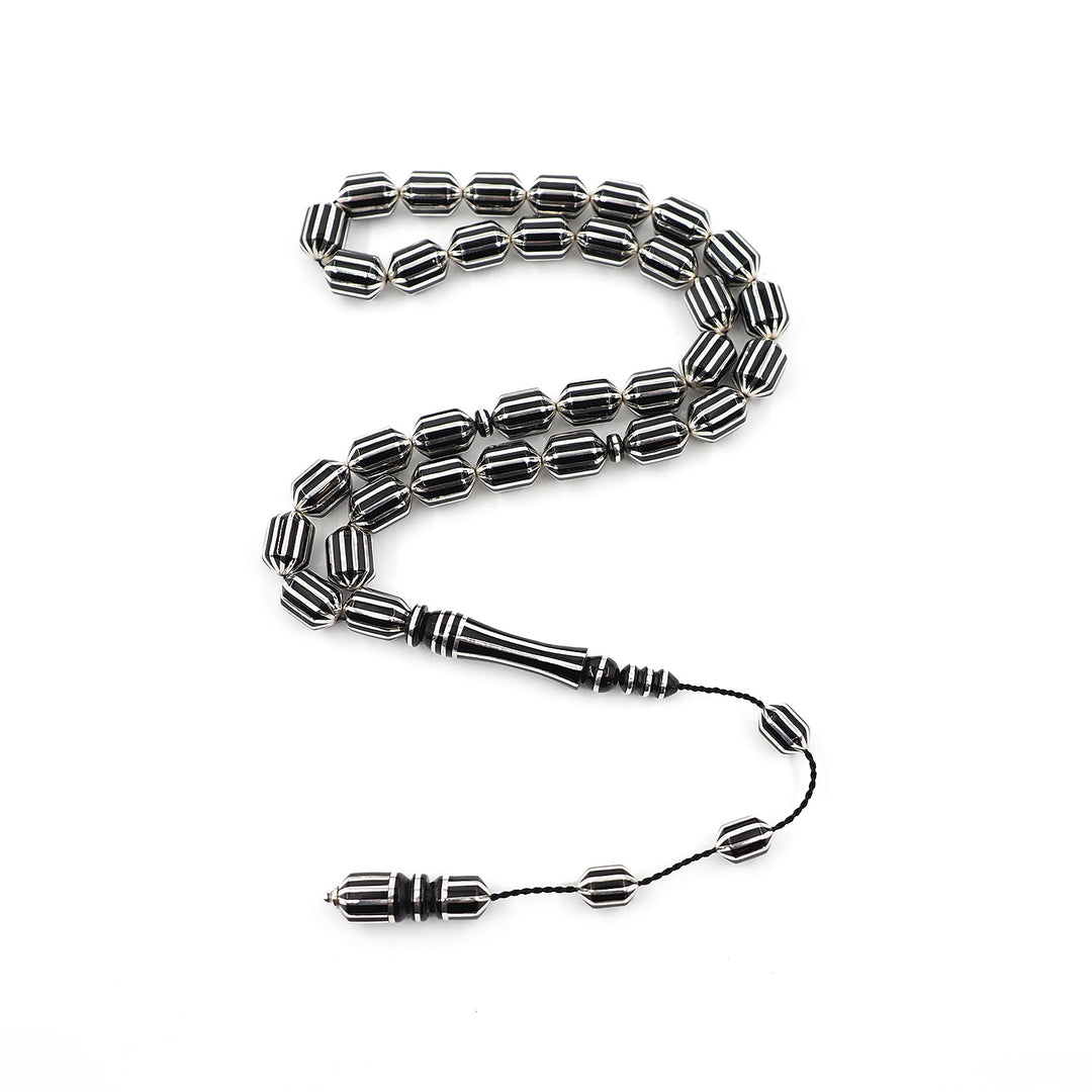 Premium Capsule Cut Tasbeeh with 12 Split Silver Inlays – WATD405
