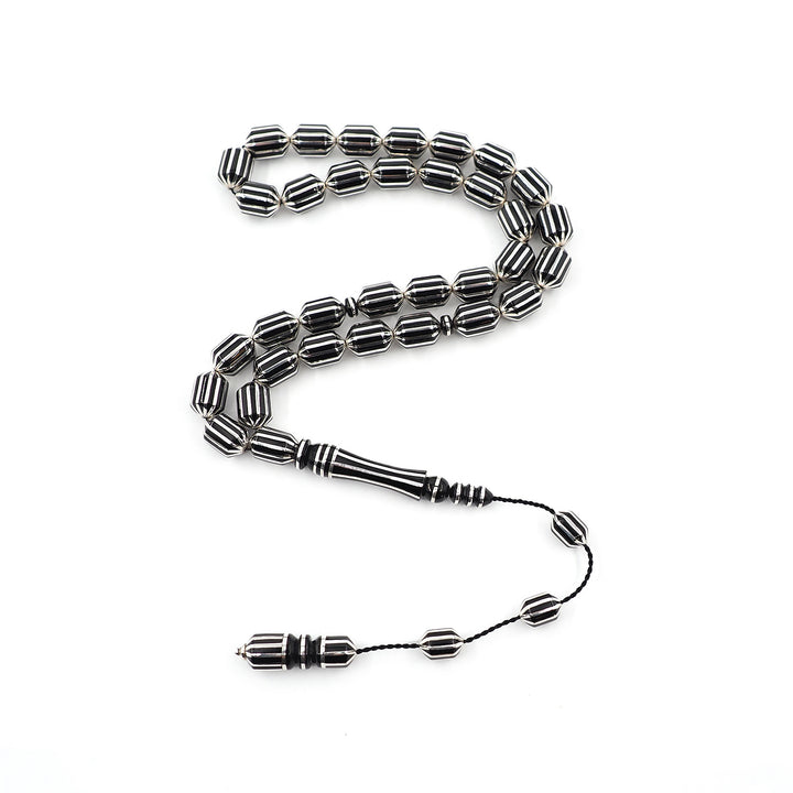 Premium Capsule Cut Tasbeeh with 12 Split Silver Inlays – WATD405