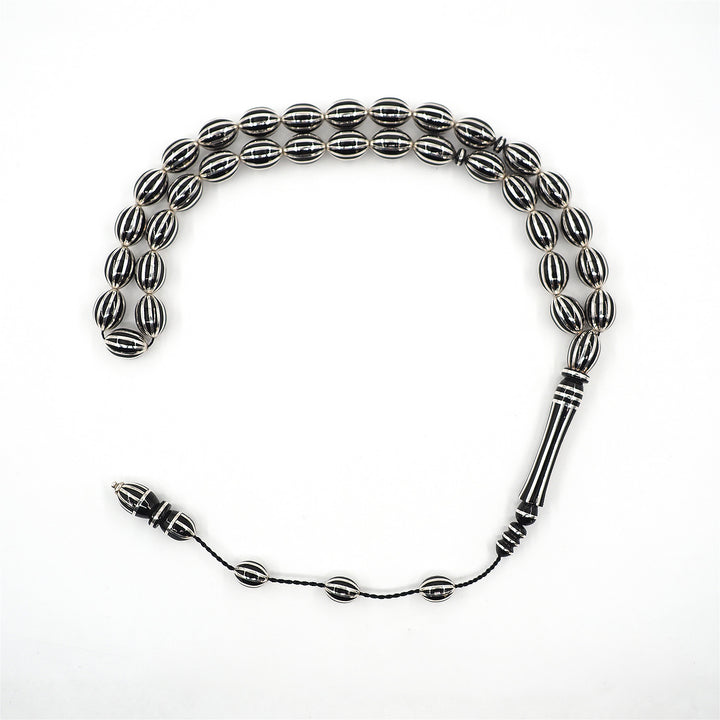 Premium Oval Cut Tasbeeh with 12 Split Silver Inlays – WATD406