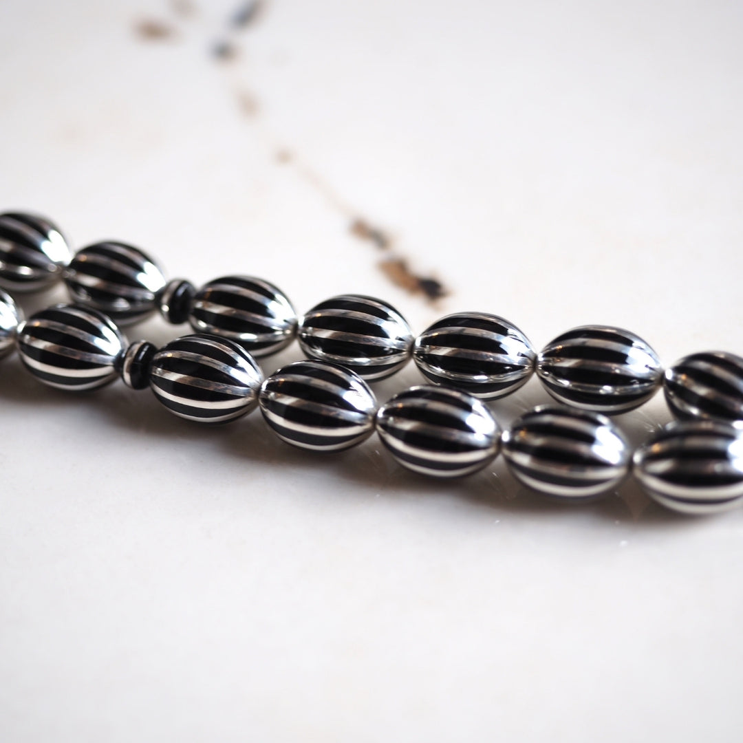 Premium Oval Cut Tasbeeh with 12 Split Silver Inlays – WATD406