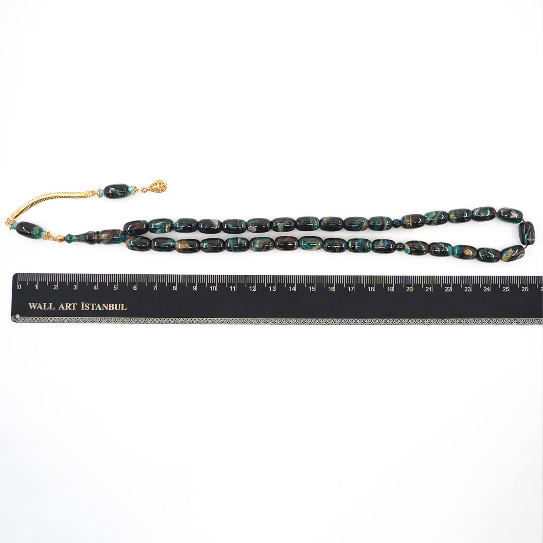 Capsule-Cut Countersunk-Drilled Catalin Tasbeeh with Silver Imam Bead – WATD421