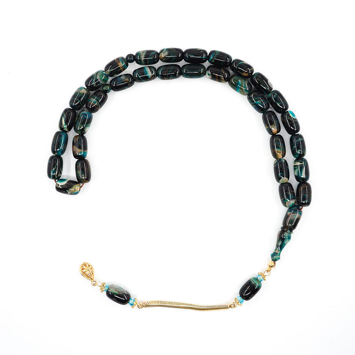 Capsule-Cut Countersunk-Drilled Catalin Tasbeeh with Silver Imam Bead – WATD421