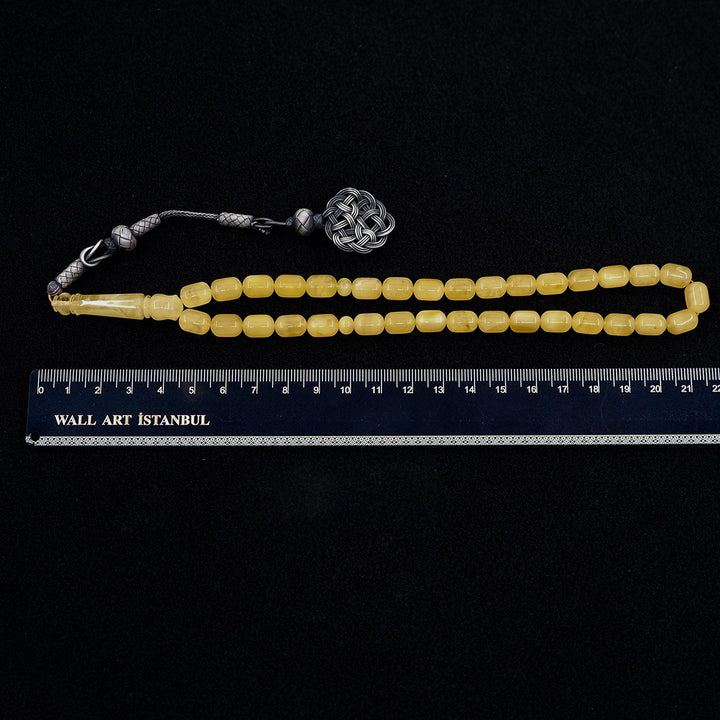 Premium Natural Baltic Amber Capsule Cut 1000 Sterling Silver Kazaz Tassel Tasbeeh - WATD465