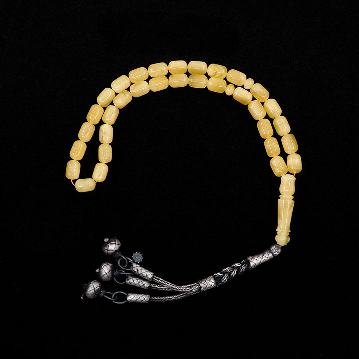 Premium Natural Baltic Amber Capsule Cut 1000 Sterling Silver Kazaz Tassel Tasbeeh - WATD477