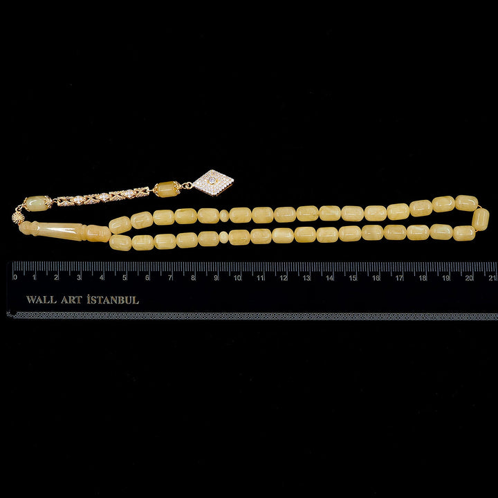 Premium Natural Baltic Amber Capsule Cut Silver Tassel Tasbeeh - WATD479
