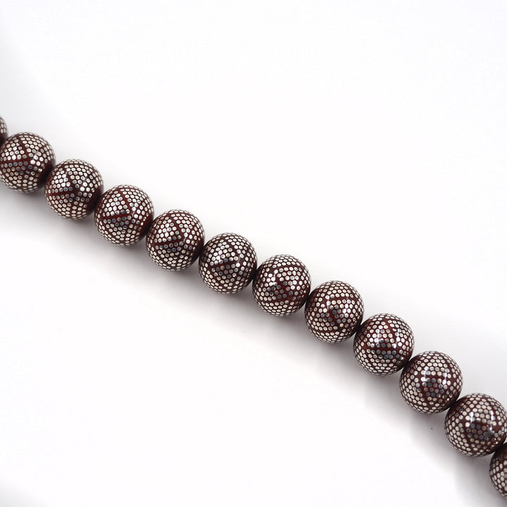 Master Crafted Silver Inlaid Round Cut Kuka Wood Tasbeeh (with Silver Tassel &amp; Special Box) - WATD493