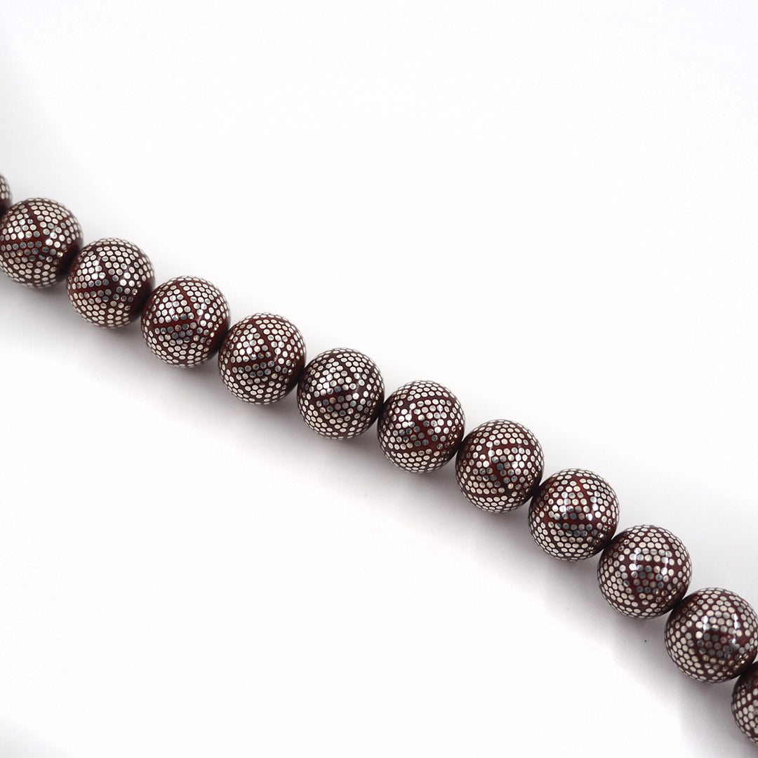 Master Crafted Silver Inlaid Round Cut Kuka Wood Tasbeeh (with Silver Tassel &amp; Special Box) - WATD494