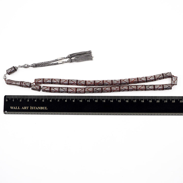 Master Crafted Silver Inlaid Faceted Cut Kuka Wood Tasbeeh (with Silver Tassel &amp; Special Box) - WATD496