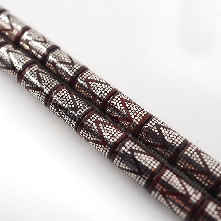 Master Crafted Silver Inlaid Faceted Cut Kuka Wood Tasbeeh (with Silver Tassel &amp; Special Box) - WATD497