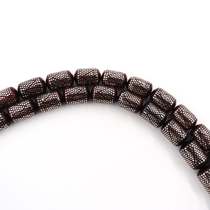 Silver Inlaid Capsule Cut Kuka Wood Tasbeeh (with Silver Tassel &amp; Special Box) - WATD500