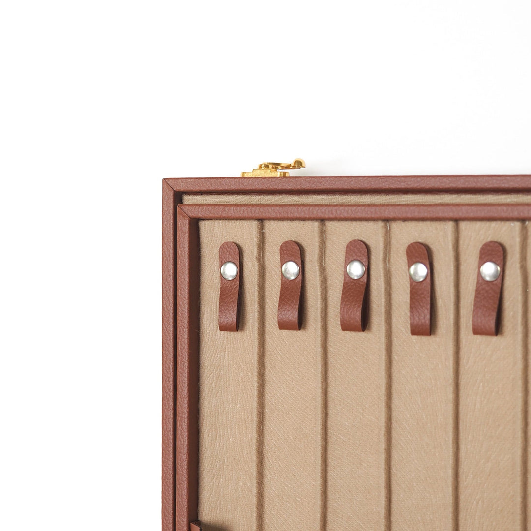Exclusive Tan Brown Leather-Covered Wooden Tasbeeh Case (For up to 21 Tasbeehs) - WATD505