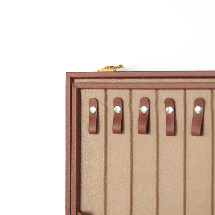 Exclusive Tan Brown Leather-Covered Wooden Tasbeeh Case (For up to 21 Tasbeehs) - WATD505