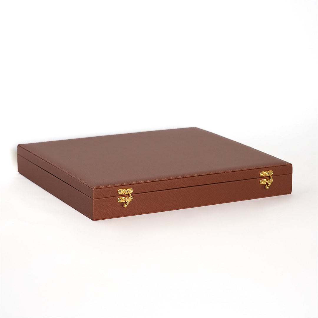 Exclusive Tan Brown Leather-Covered Wooden Tasbeeh Case (For up to 21 Tasbeehs) - WATD505