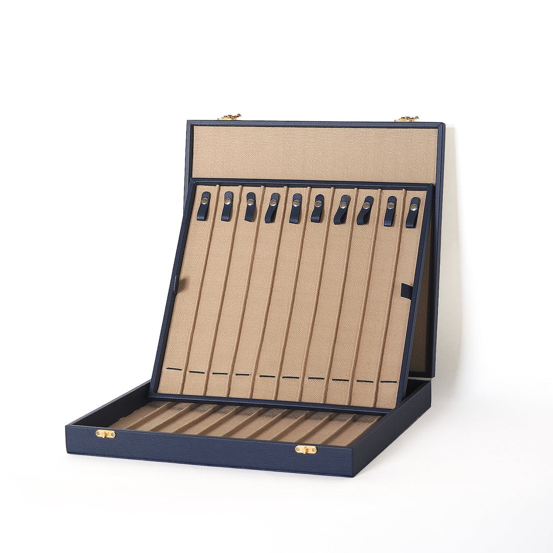 Exclusive Navy Blue Leather-Covered Wooden Tasbeeh Case (For up to 21 Tasbeehs) - WATD505