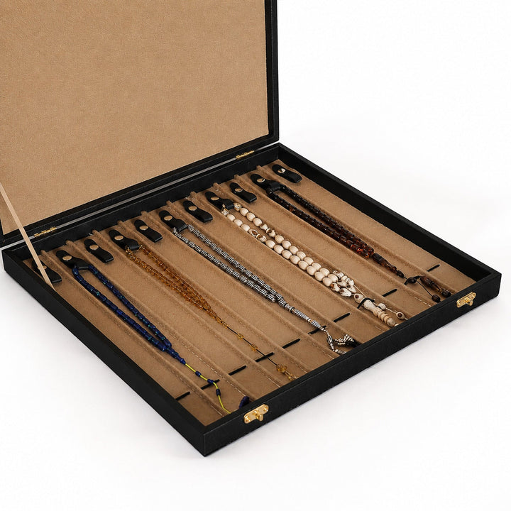 Exclusive Black Leather-Covered Wooden Tasbeeh Case (For up to 11 Tasbeehs) - WATD507