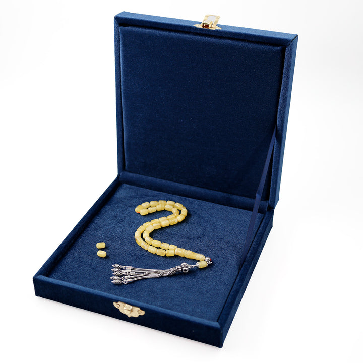 Premium Natural Baltic Amber Capsule Cut Silver Tassel Tasbeeh - WATD666