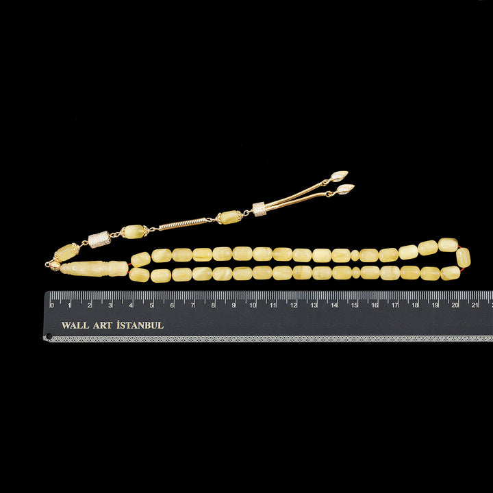 Premium Natural Baltic Amber Capsule Cut Silver Tassel Tasbeeh - WATD669