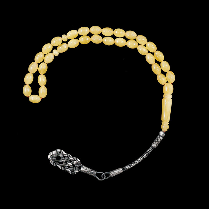 Premium Natural Baltic Amber Capsule Cut Silver Tassel Tasbeeh - WATD671