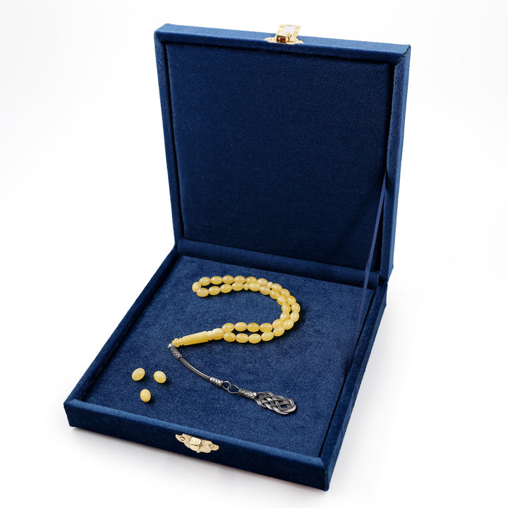 Premium Natural Baltic Amber Capsule Cut Silver Tassel Tasbeeh - WATD671