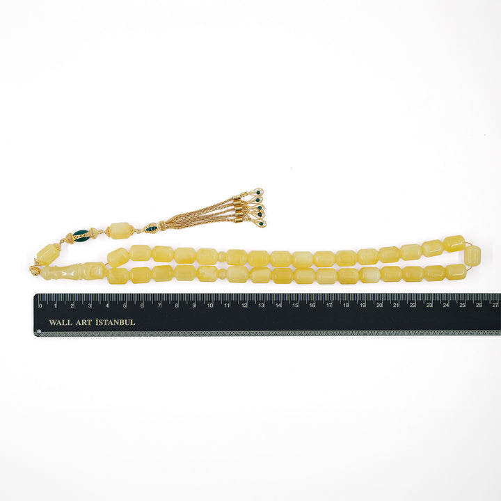 Premium Natural Baltic Amber Capsule Cut Silver Tassel Tasbeeh - WATD678
