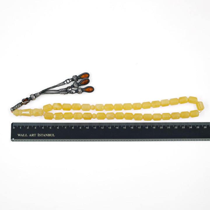 Premium Natural Baltic Amber Capsule Cut Silver Tassel Tasbeeh - WATD679