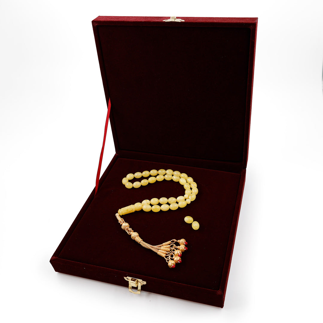 Premium Natural Baltic Amber Capsule Cut Silver Tassel Tasbeeh - WATD680