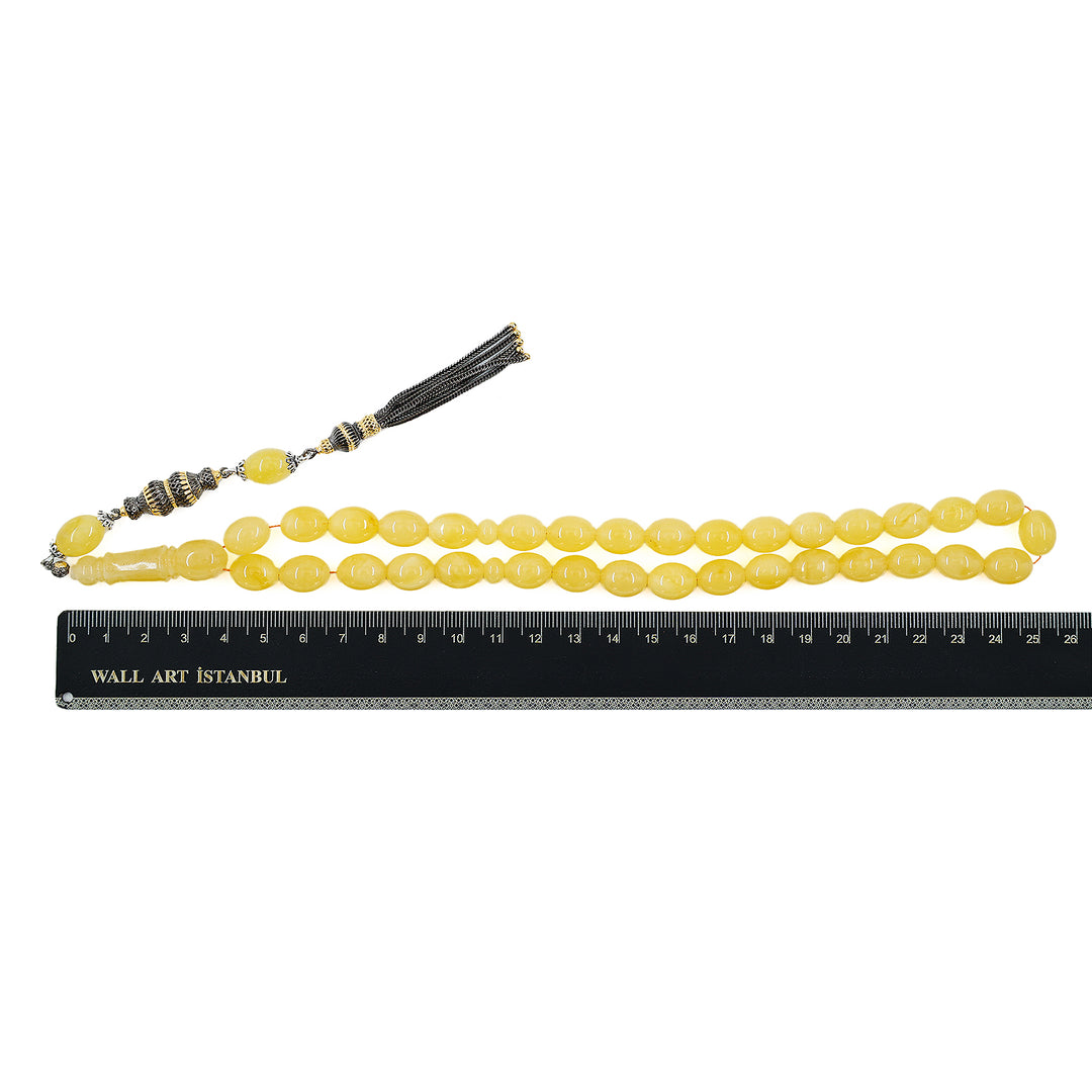 Premium Natural Baltic Amber Capsule Cut Silver Tassel Tasbeeh - WATD681