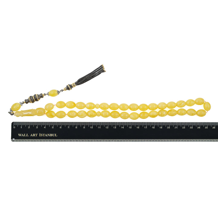 Premium Natural Baltic Amber Capsule Cut Silver Tassel Tasbeeh - WATD681