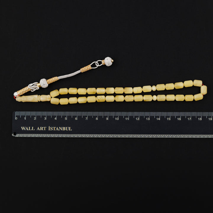 Premium Natural Baltic Amber Capsule Cut Silver Tassel Tasbeeh - WATD682