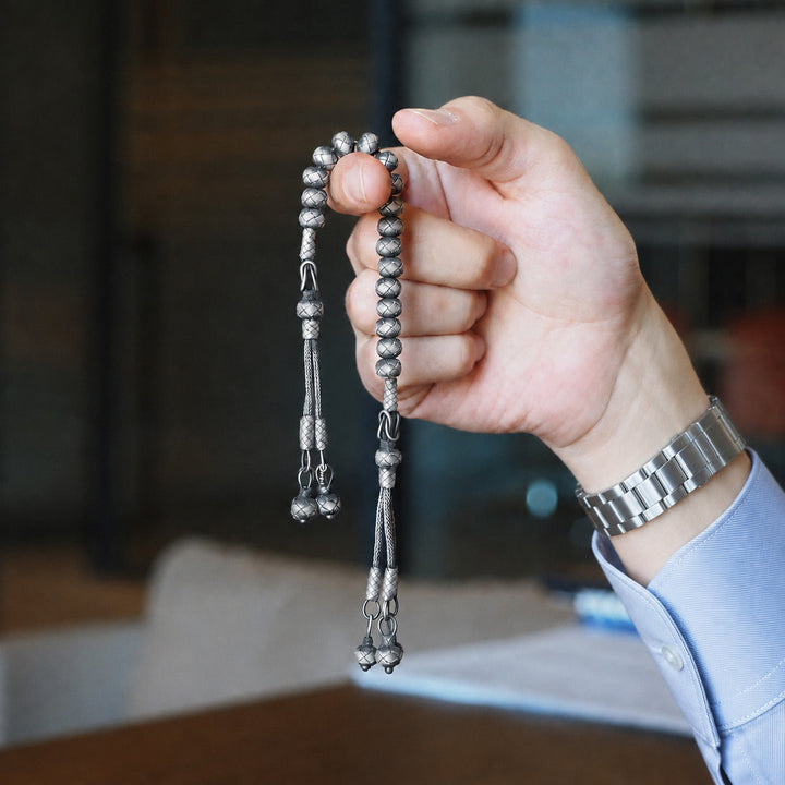 Handwoven 1000-Fineness Silver Zaza-Style Kazaziye Tasbeeh – WATD701