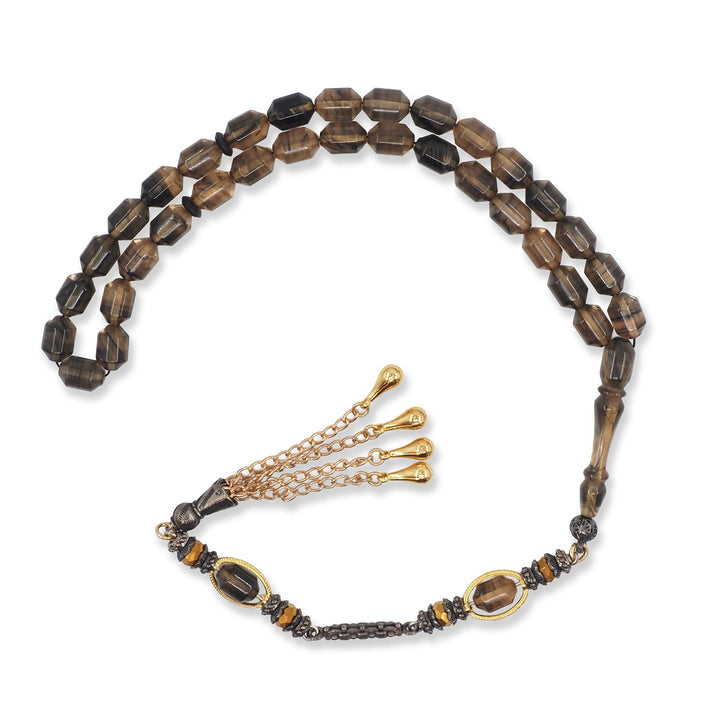 Expertly Handcrafted Multicolored Capsule-Cut Pressed Amber Tasbeeh with Alpaca Tassel – WATD755