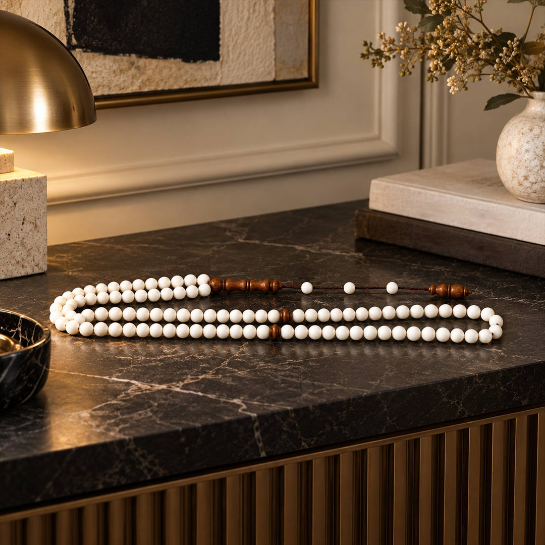99-Bead Camel Bone Round-Cut Tasbeeh with Kuka Accents - WATD876