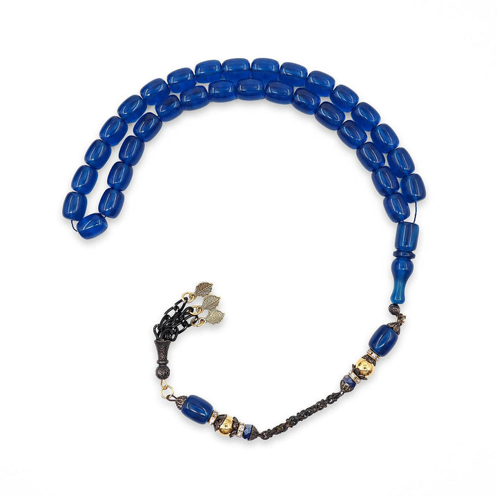 Parliament Blue Fire Amber Capsule-Cut Tasbeeh with Tassel - WATD911