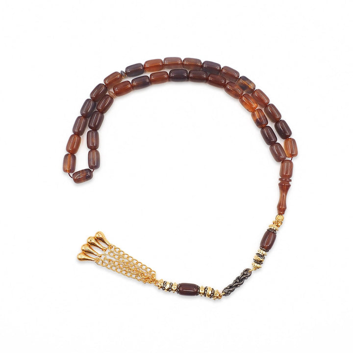 Pressed Amber Tasbeeh with Capsule-Cut Beads &amp; Tassel - WATD947